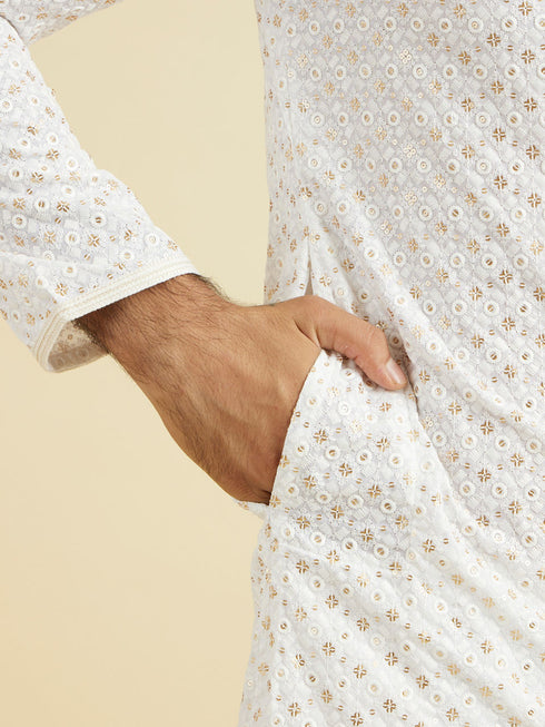 Manyavar Elegant White Cotton Kurta Pajama