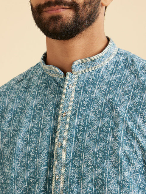 Manyavar Teal Blue Elegance Kurta Pajama