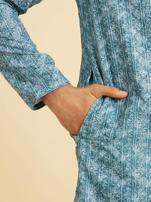 Manyavar Teal Blue Elegance Kurta Pajama