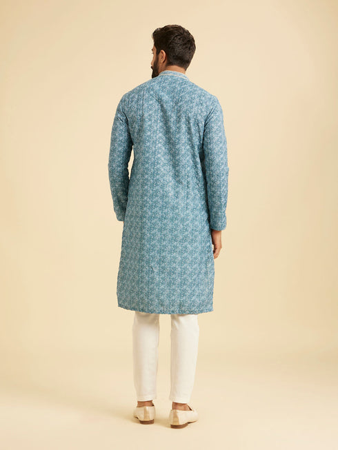Manyavar Teal Blue Elegance Kurta Pajama