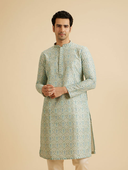 Manyavar Light Mid Green Festive Kurta Pajama