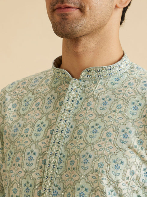Manyavar Light Mid Green Festive Kurta Pajama