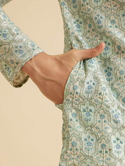 Manyavar Light Mid Green Festive Kurta Pajama