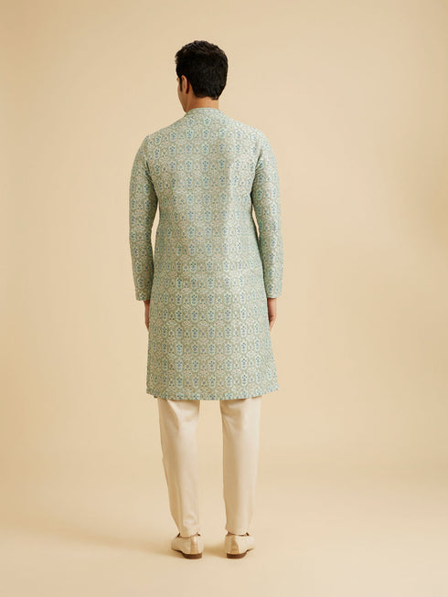 Manyavar Light Mid Green Festive Kurta Pajama