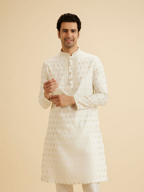 Manyavar Cream Elegance Kurta Pajama