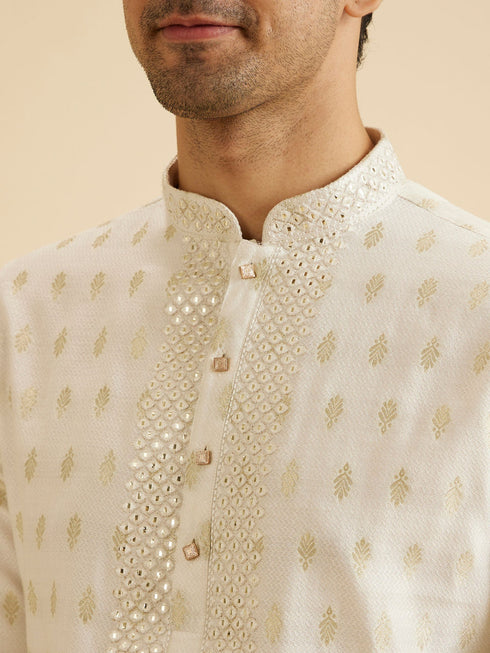 Manyavar Cream Elegance Kurta Pajama