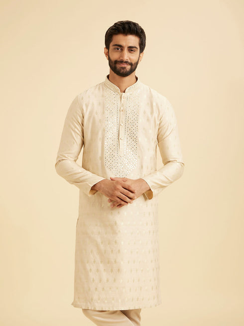 Manyavar Beige Elegance Kurta Pajama