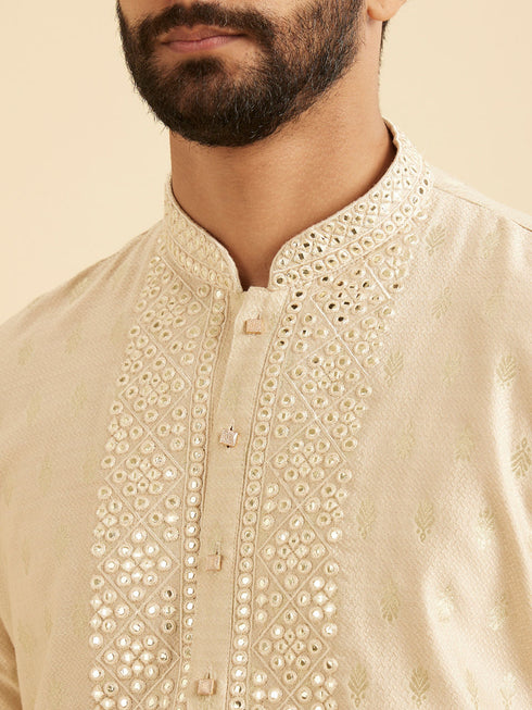 Manyavar Beige Elegance Kurta Pajama