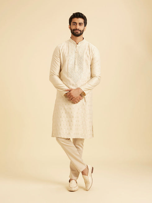 Manyavar Beige Elegance Kurta Pajama