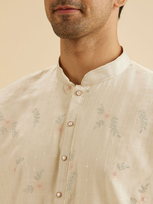 Manyavar Graceful Warm White Kurta Pajama