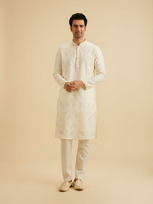 Manyavar Graceful Warm White Kurta Pajama
