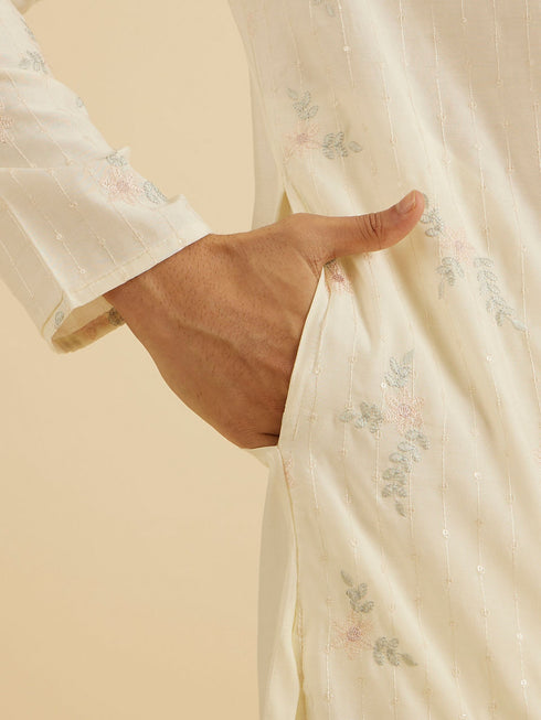 Manyavar Graceful Warm White Kurta Pajama