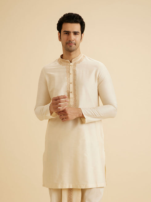 Manyavar Cream Elegance Kurta Dhoti