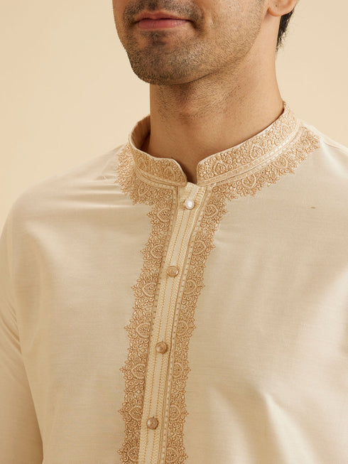 Manyavar Cream Elegance Kurta Dhoti