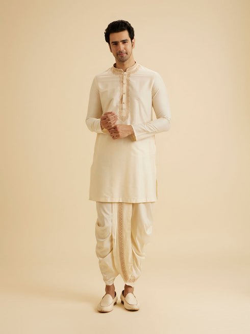 Manyavar Cream Elegance Kurta Dhoti