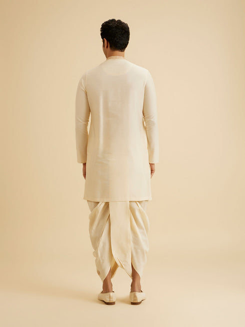 Manyavar Cream Elegance Kurta Dhoti
