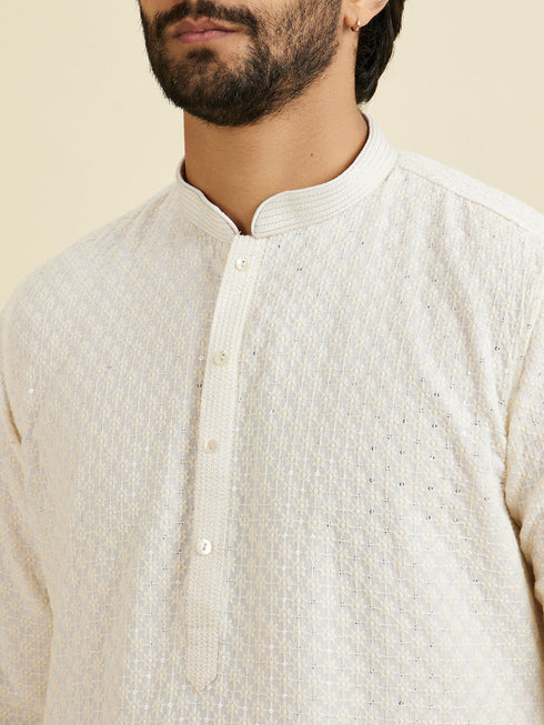 Manyavar Elegant Cream Georgette Kurta Pajama