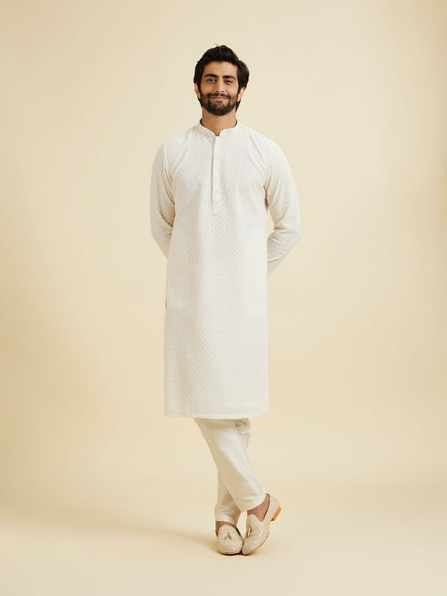 Manyavar Elegant Cream Georgette Kurta Pajama