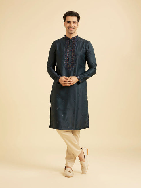 Manyavar Teal Blue Tantalizing Kurta Pajama