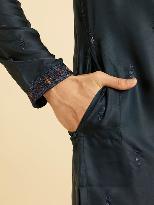 Manyavar Teal Blue Tantalizing Kurta Pajama