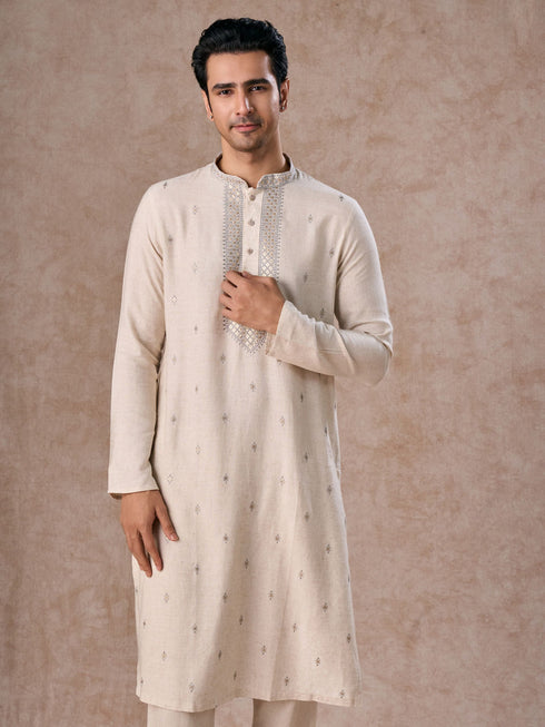 Manyavar Light Grey Elegant Kurta Pajama