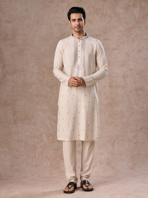 Manyavar Light Grey Elegant Kurta Pajama