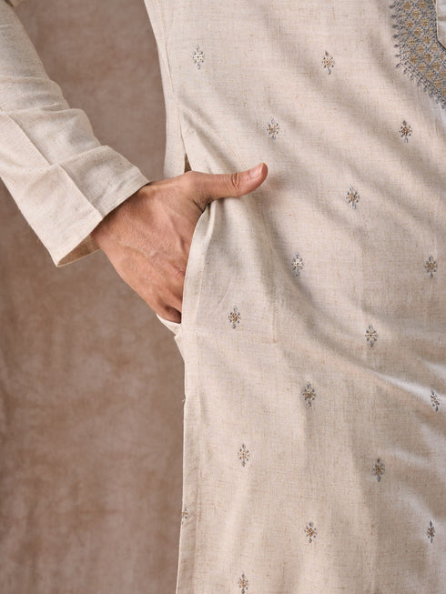 Manyavar Light Grey Elegant Kurta Pajama