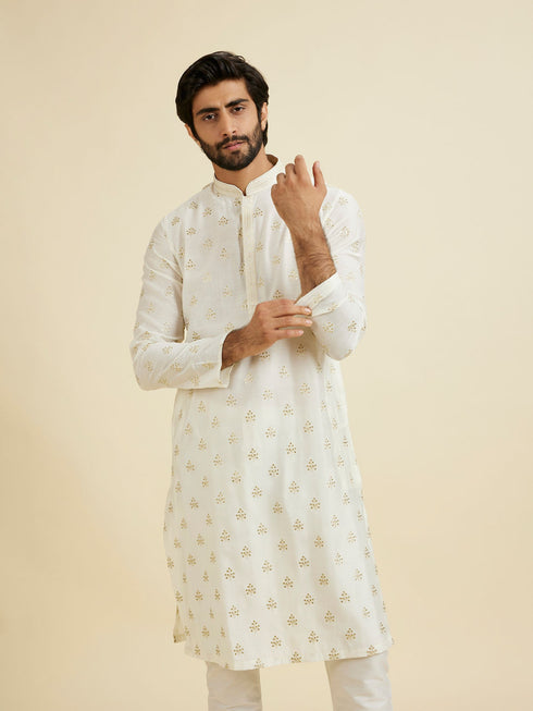 Manyavar Warm White Elegance Kurta Pajama
