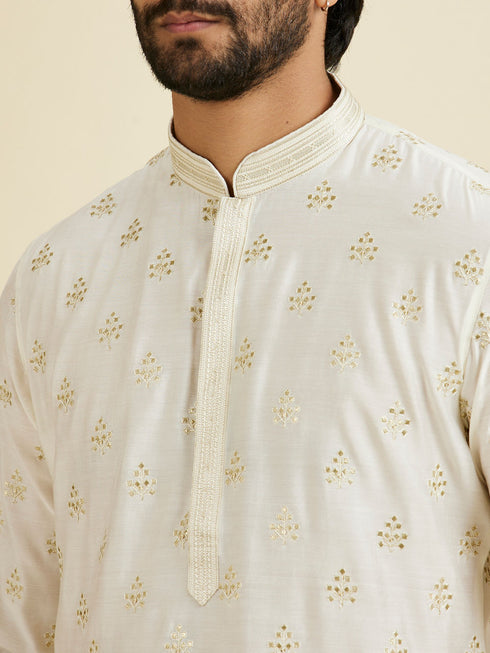 Manyavar Warm White Elegance Kurta Pajama