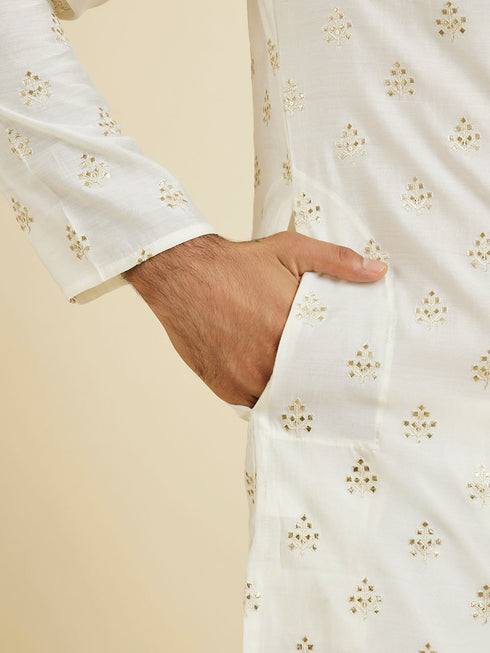 Manyavar Warm White Elegance Kurta Pajama