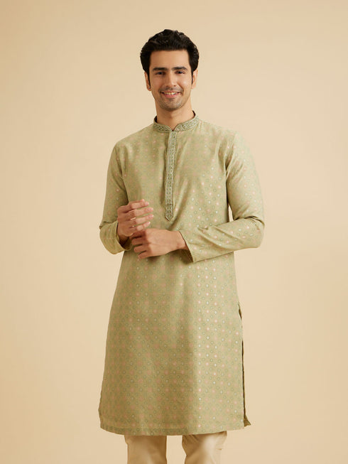 Manyavar Elegant Green Symphony Kurta Pajama