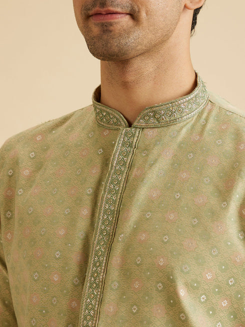 Manyavar Elegant Green Symphony Kurta Pajama
