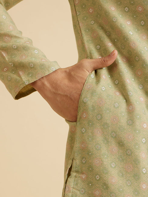 Manyavar Elegant Green Symphony Kurta Pajama