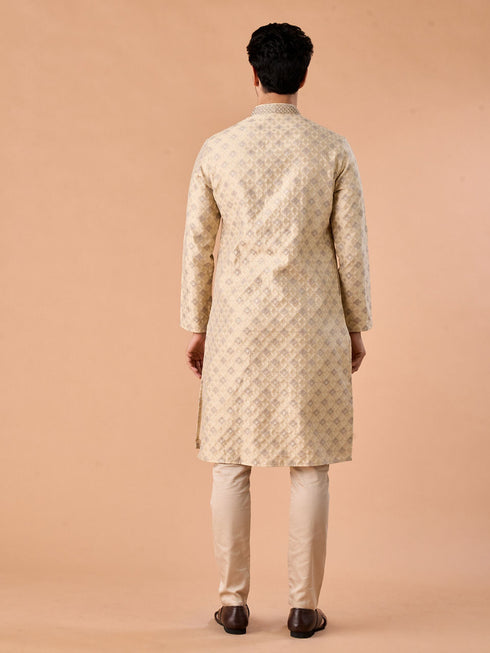 Manyavar Beige Brocade Kurta Pajama