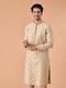 Manyavar Beige Brocade Kurta Pajama