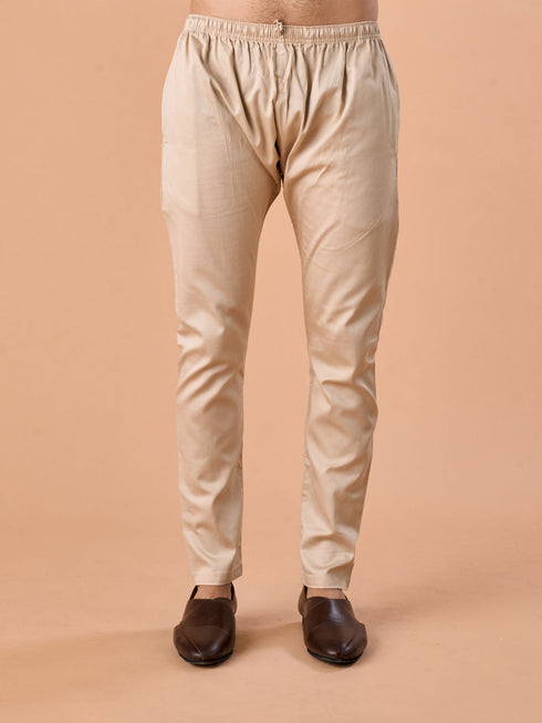 Manyavar Beige Brocade Kurta Pajama