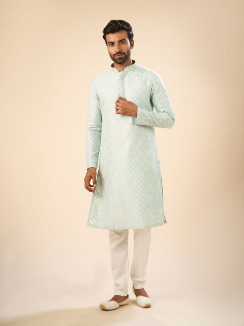 Manyavar Brocade Kurta Pajama in Light Blue