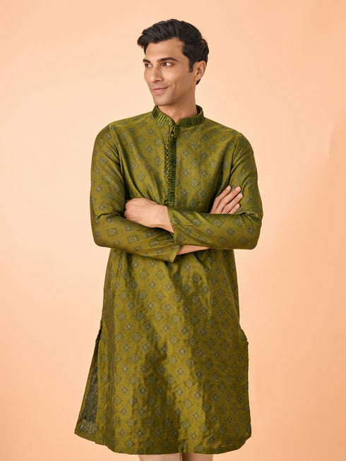 Manyavar Opulent Olive Green Kurta Pajama