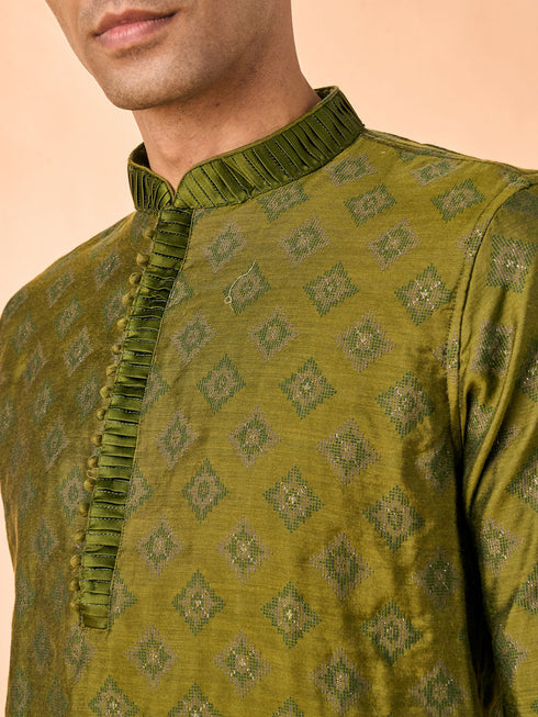 Manyavar Opulent Olive Green Kurta Pajama