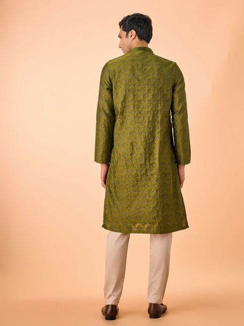 Manyavar Opulent Olive Green Kurta Pajama