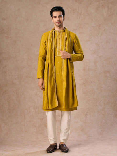 Manyavar Mehndi Green Graceful Kurta Pajama Dupatta Set