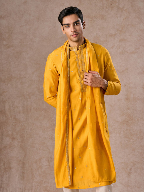 Manyavar Mustard Ensemble of Classic Elegance Kurta Pajama