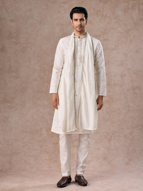 Manyavar Radiant Cream Kurta Pajama Dupatta Set