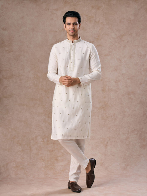 Manyavar Radiant Cream Kurta Pajama Dupatta Set