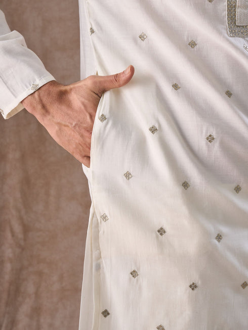 Manyavar Radiant Cream Kurta Pajama Dupatta Set