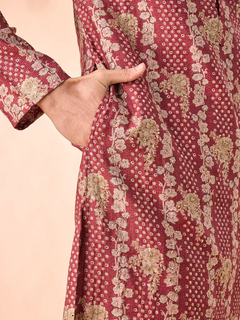 Manyavar Majestic Rust Kurta Pajama Set
