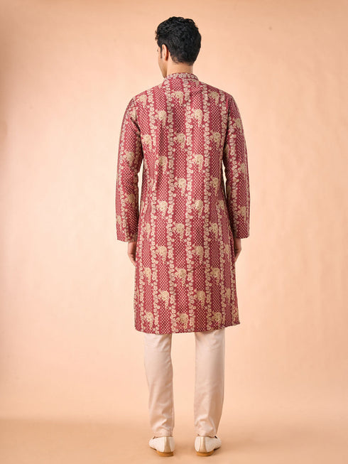 Manyavar Majestic Rust Kurta Pajama Set