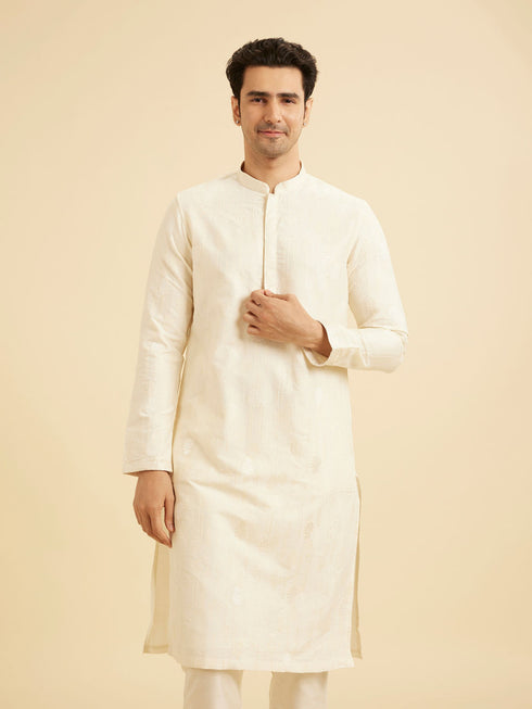 Manyavar Cream Hued Elegance Kurta Pajama