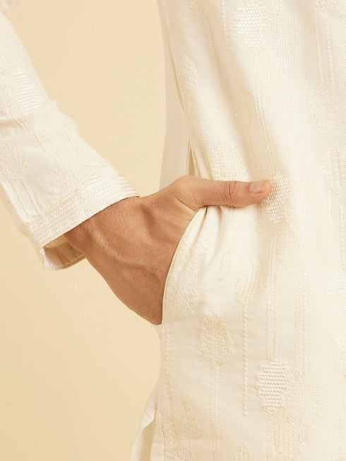 Manyavar Cream Hued Elegance Kurta Pajama