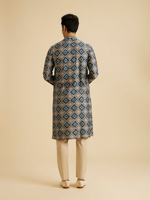 Manyavar Teal Blue Majestic Kurta Pajama